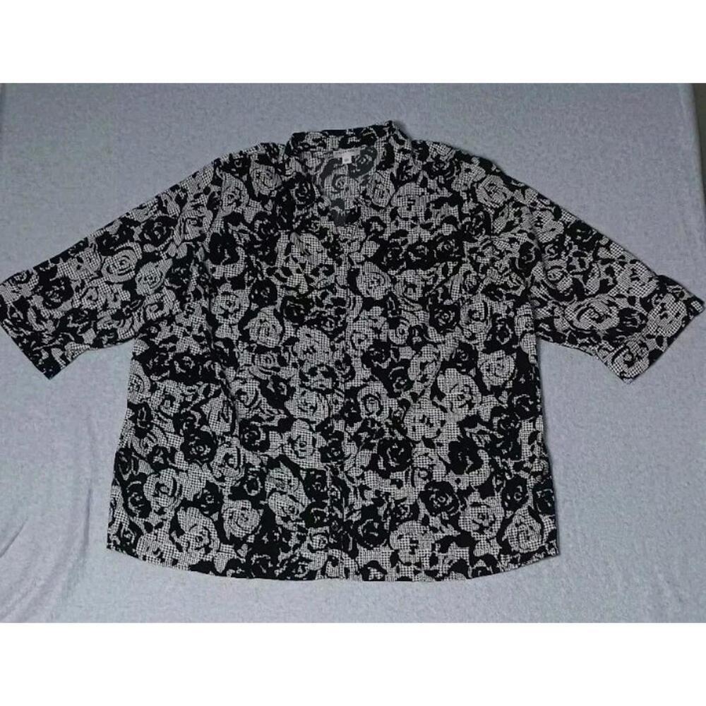 Catherines 3/4 Sleeve Button Up Blouse Womens Size 2X Black And White...